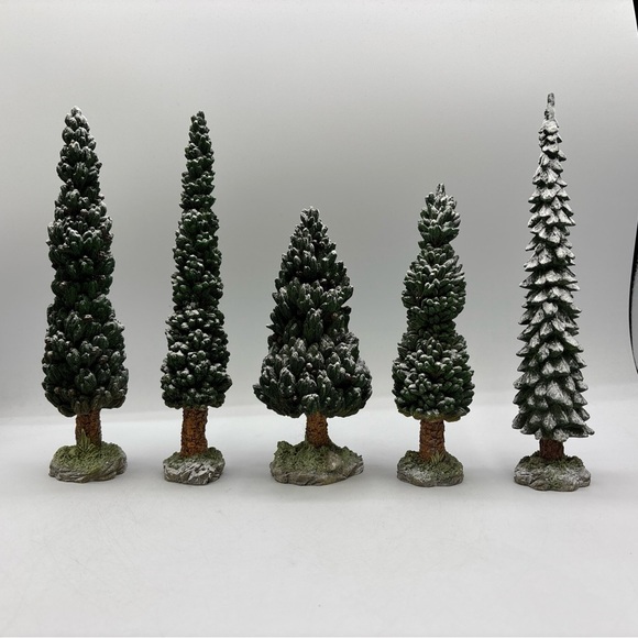 Department 56 1998 Vintage Village Snowy Evergreens Set Of 5 Large 52614 Retired - Picture 5 of 12